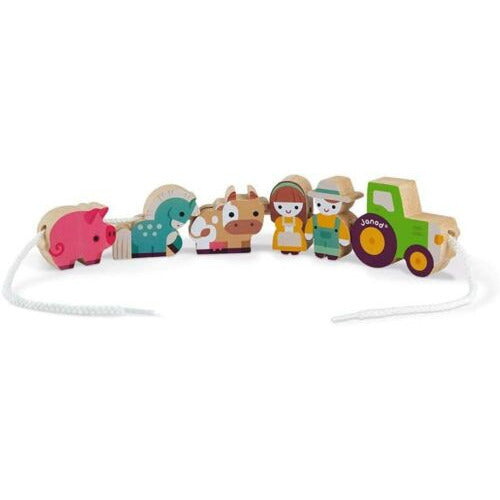 Janod Baby Toddler Wooden Beads Toys Train Animal Tractor Farm Toy Multicolor