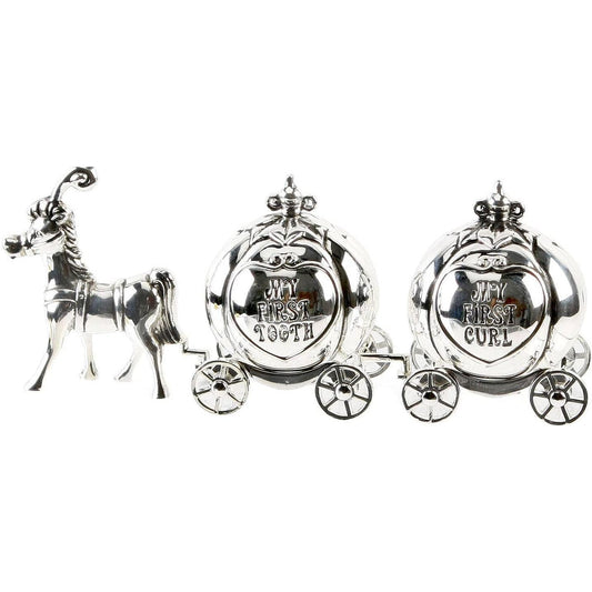 Silver Plated Cinderella Carriage Tooth & Curl Set Christening Gift